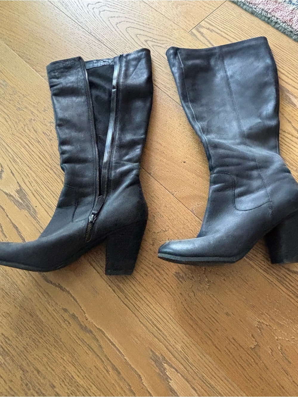 Classic Black Mid-Calf Block Heel Boots
